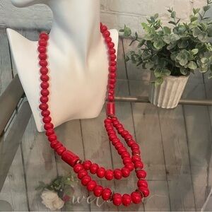 Large Clay Red Beaded Necklace Jewelry